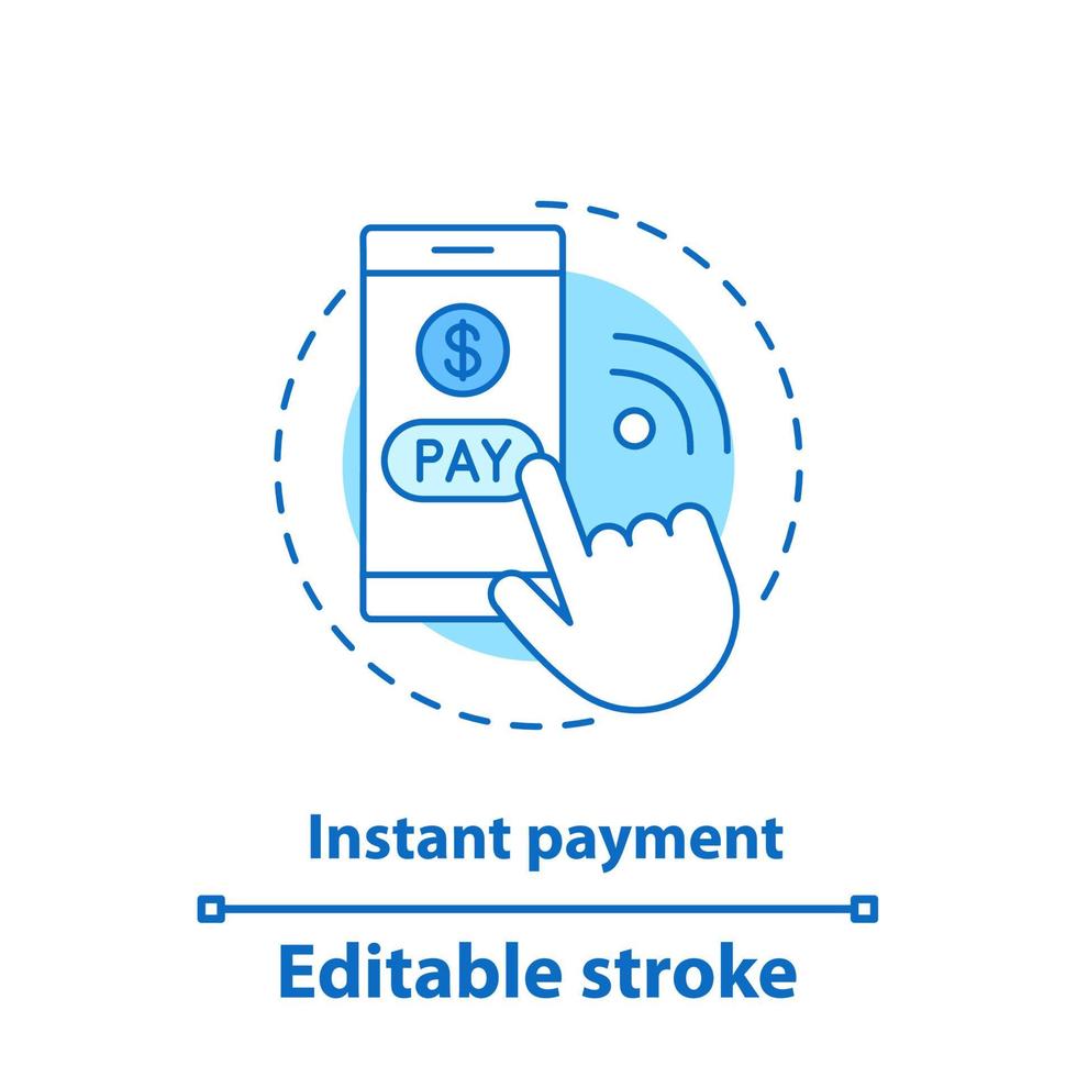Instant payment concept icon. Pay per click idea thin line illustration. E-payment. Online payment. Pay with smartphone. Vector isolated outline drawing. Editable stroke