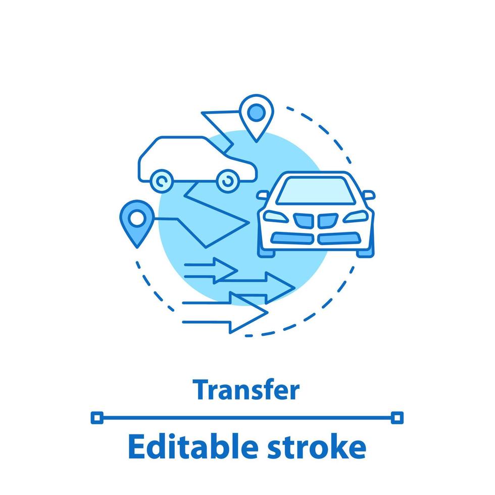 icono de concepto de servicio de coche. taxi. Ilustración de línea fina de idea de alquiler de coches. planificacion de la ruta. transporte. dibujo de contorno aislado vectorial. trazo editable vector