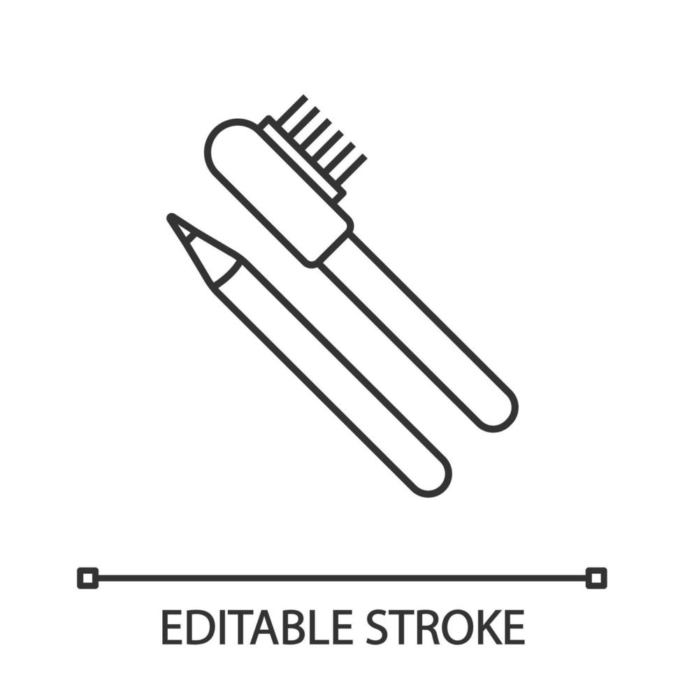 Eyebrow pencils with brush linear icon. Thin line illustration. Makeup pencil. Brows makeup and shaping. Contour symbol. Vector isolated outline drawing. Editable stroke