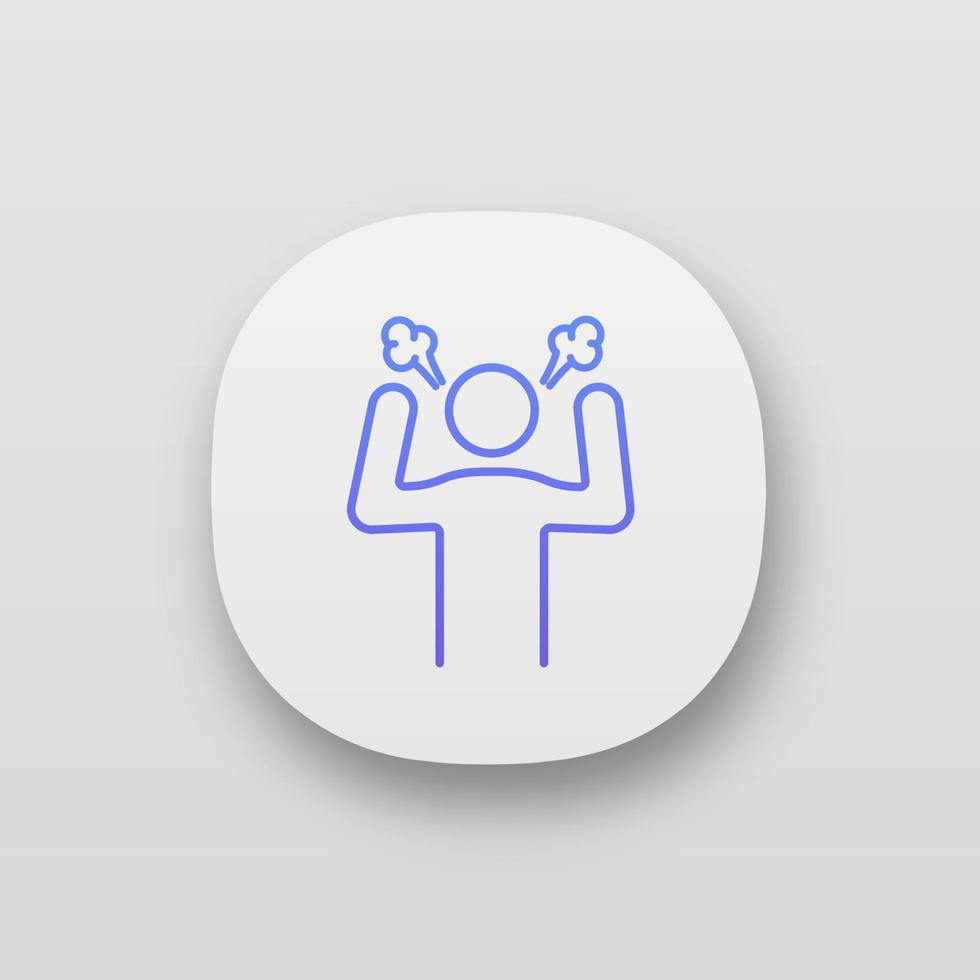 Angry person app icon. UI UX user interface. Steam coming out ears. Anger and irritation. Stress and burnout. Furious man. Frustration. Stress symptom. Mobile application. Vector isolated illustration