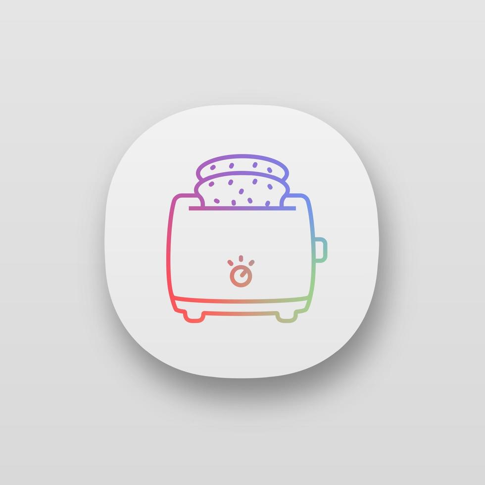 Slice toaster with toast app icon. Bread toaster. Kitchen appliance. UI UX user interface. Web or mobile application. Vector isolated illustration