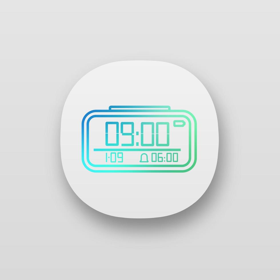 Digital alarm clock app icon. UI UX user interface. Electronic clock. Digital alarm watch. Web or mobile application. Vector isolated illustration