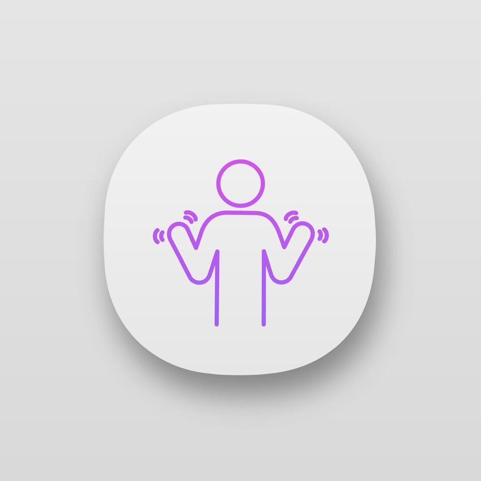 Hands tremor app icon. Parkinson's disease. Shaky hands. Anxiety tremor. Muscle twitching. Trembling. Stress symptoms. UI UX user interface. Web or mobile application. Vector isolated illustration