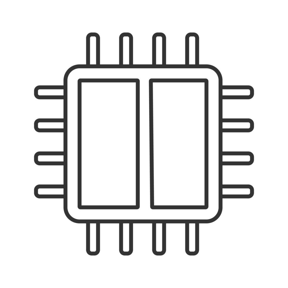 Dual core processor linear icon. X2 microprocessor. Thin line illustration. Microchip, chipset. CPU. Computer processor. Integrated circuit. Contour vector isolated outline drawing. Editable stroke