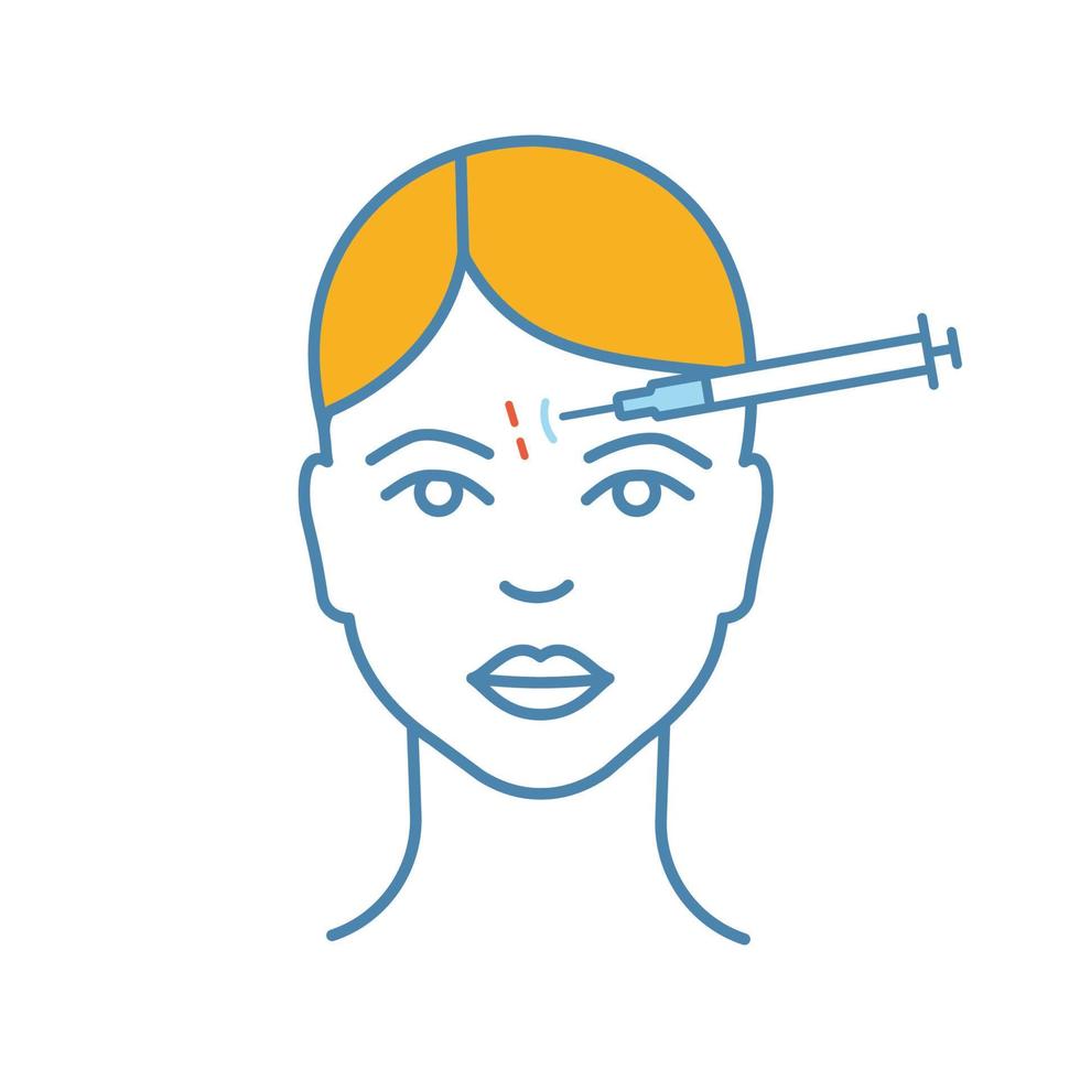 Forehead neurotoxin injection color icon. Frown lines anti wrinkle injection. Cosmetic procedure. Wrinkles reducing. Facial rejuvenation. Isolated vector illustration