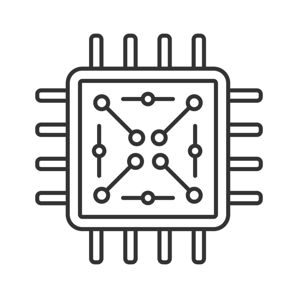 procesador con icono lineal de circuitos electrónicos. microprocesador con microcircuitos. chip, microchip, chipset. UPC. Ilustración de línea fina. circuito integrado. dibujo aislado del vector. trazo editable vector