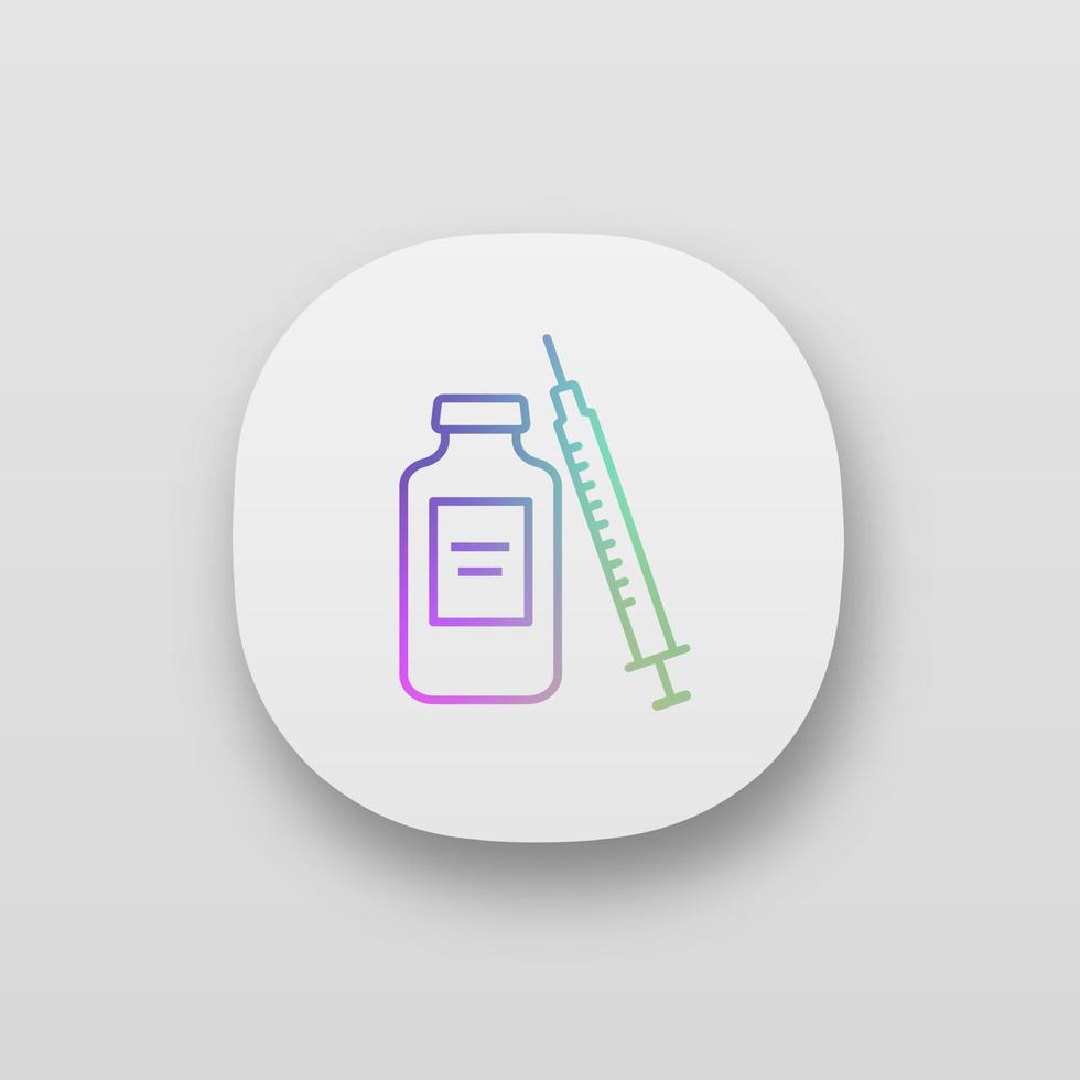 Medicine vial and syringe app icon. Neurotoxin injection. Medications. UI UX user interface. Web or mobile application. Vector isolated illustration