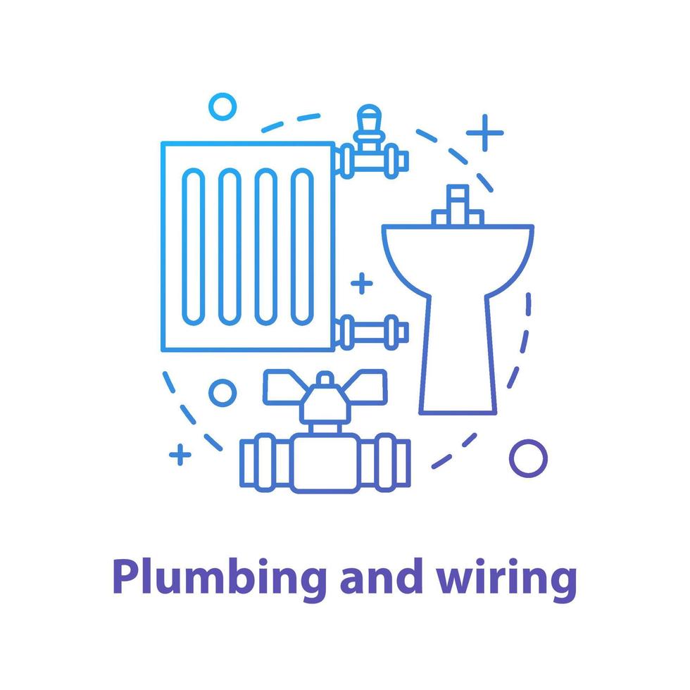 icono de concepto de plomería y cableado. Ilustración de línea fina de idea de equipo sanitario. bomba de agua, medidor, tubería. dibujo de contorno aislado vectorial vector