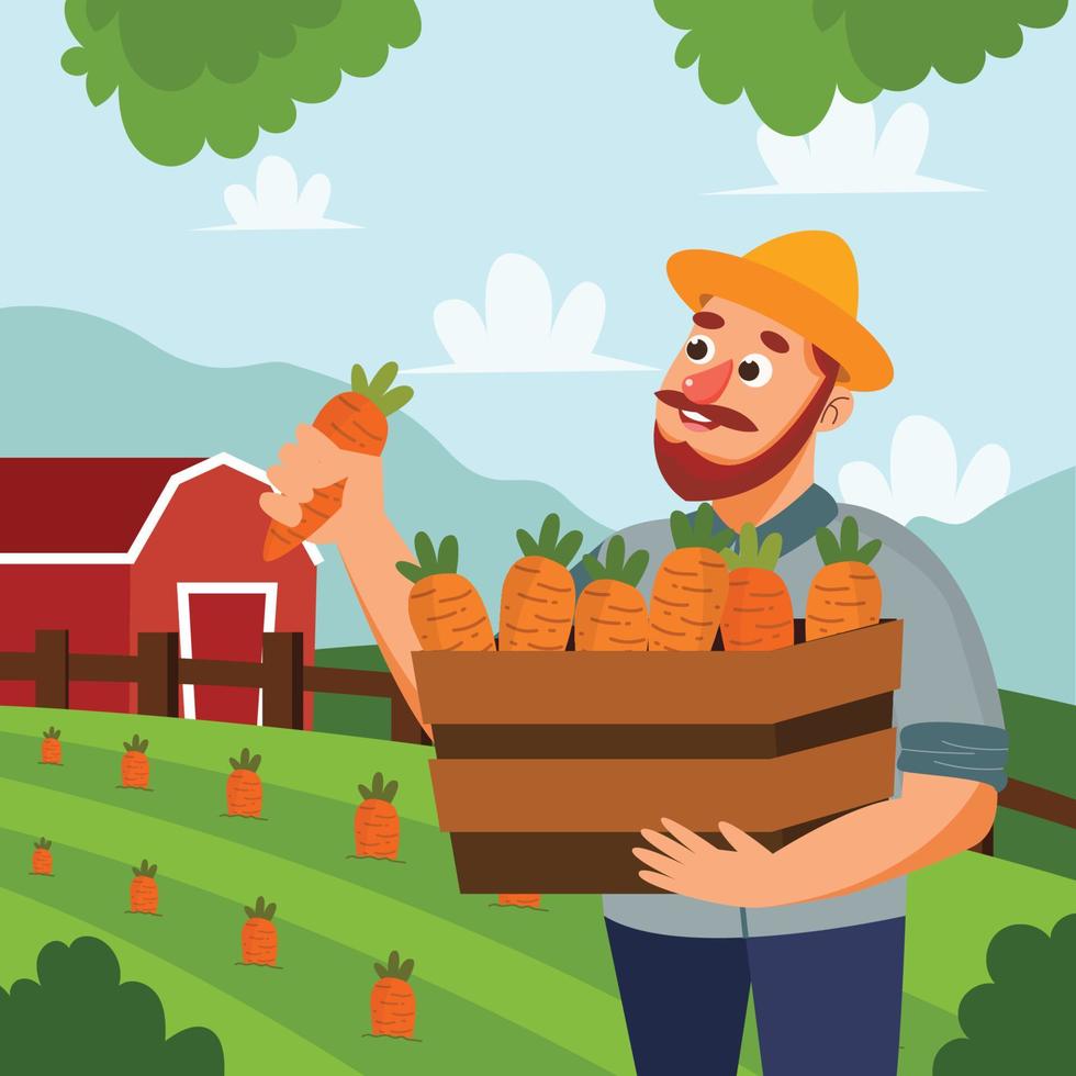 A Farmer Has Harvested Carrots vector