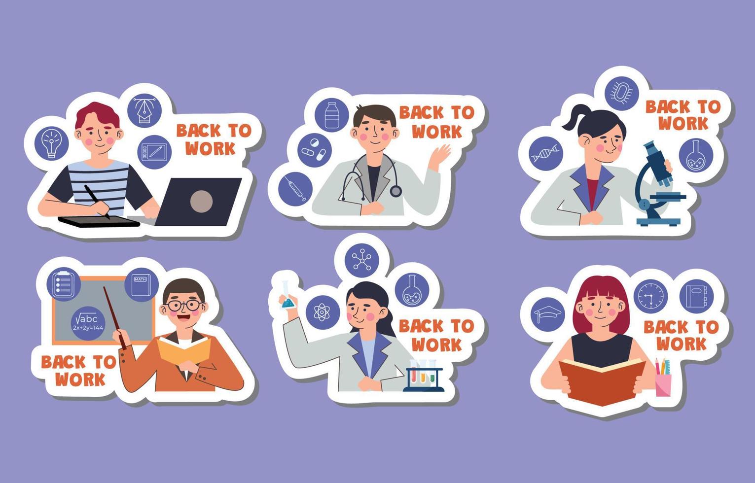 Back To Work Sticker Collection vector