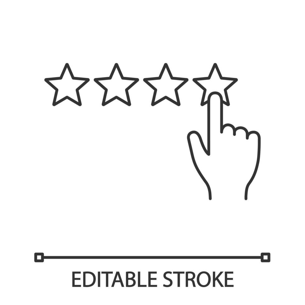 Five star rating linear icon. Customer excellent review and feedback. Thin line illustration. High ranking. Client satisfaction. Contour symbol. Vector isolated outline drawing. Editable stroke