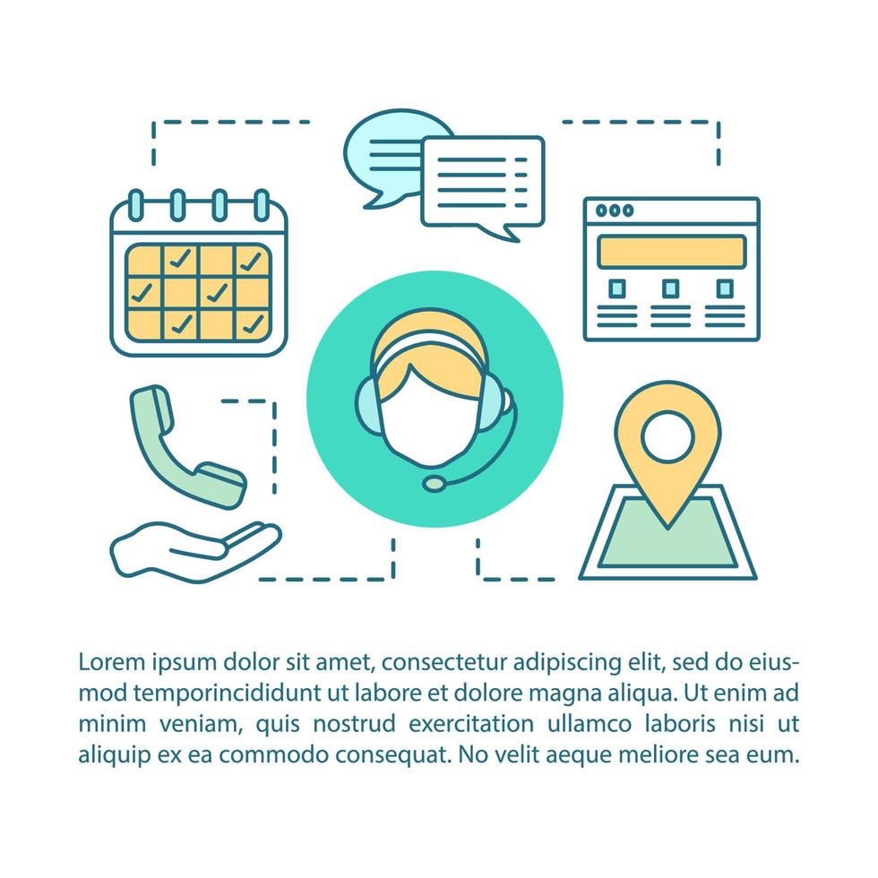 Contact us concept linear illustration. Information center. Infocenter. Call center. Hotline. Article, brochure, magazine page layout. Thin line icons with text boxes. Vector isolated outline drawing