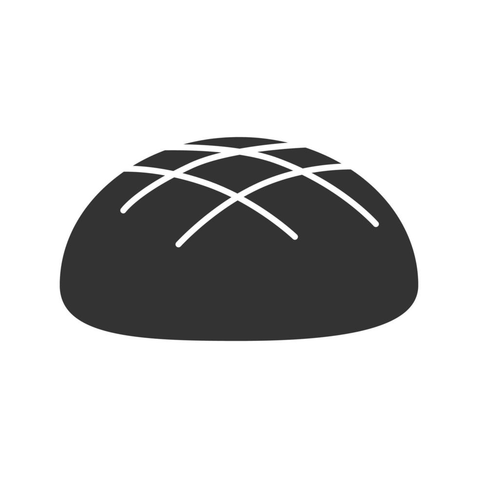 Round rye bread loaf glyph icon. Silhouette symbol. Negative space. Vector isolated illustration