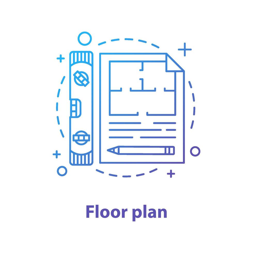 icono de concepto de plano de planta. Ilustración de línea fina de idea de plano. proyecto de construcción. dibujo de contorno aislado vectorial vector