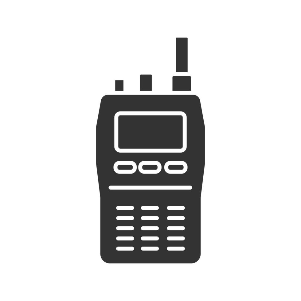 Walkie talkie glyph icon. Police radio. Silhouette symbol. Negative space. Vector isolated illustration