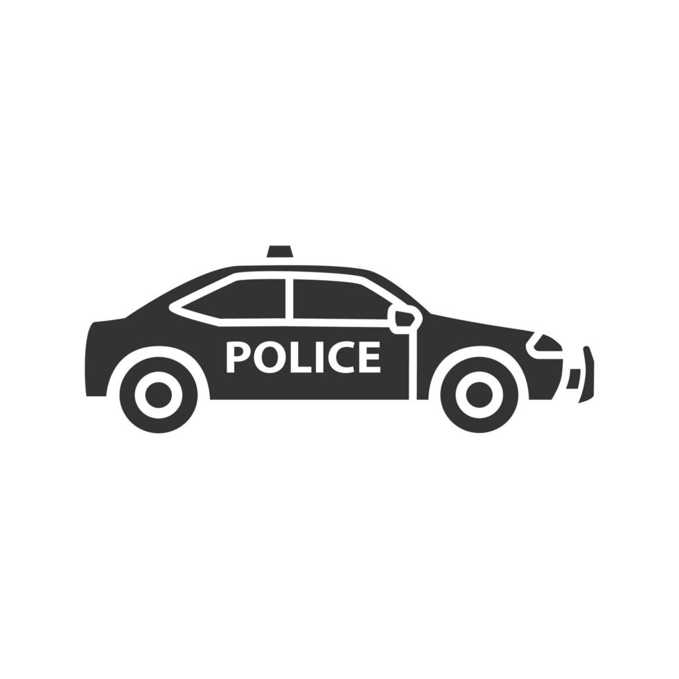 Police car glyph icon. Silhouette symbol. Negative space. Vector isolated illustration