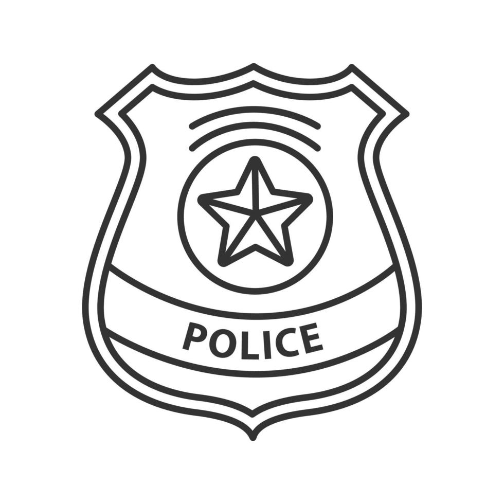 Police detective badge linear icon. Enforcement supply. Thin line illustration. Contour symbol. Vector isolated outline drawing