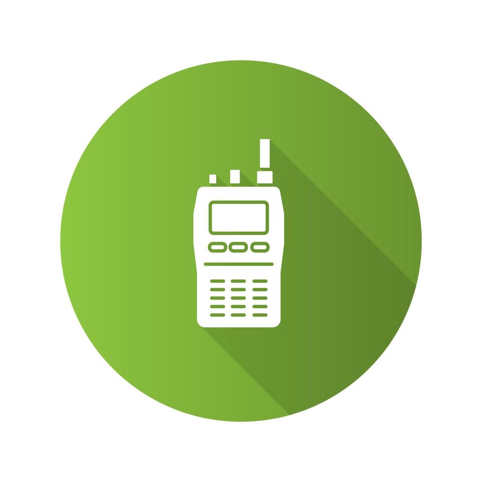 walkie talkie icono de glifo de larga sombra de diseño plano. radio de la policía. ilustración de silueta de vector