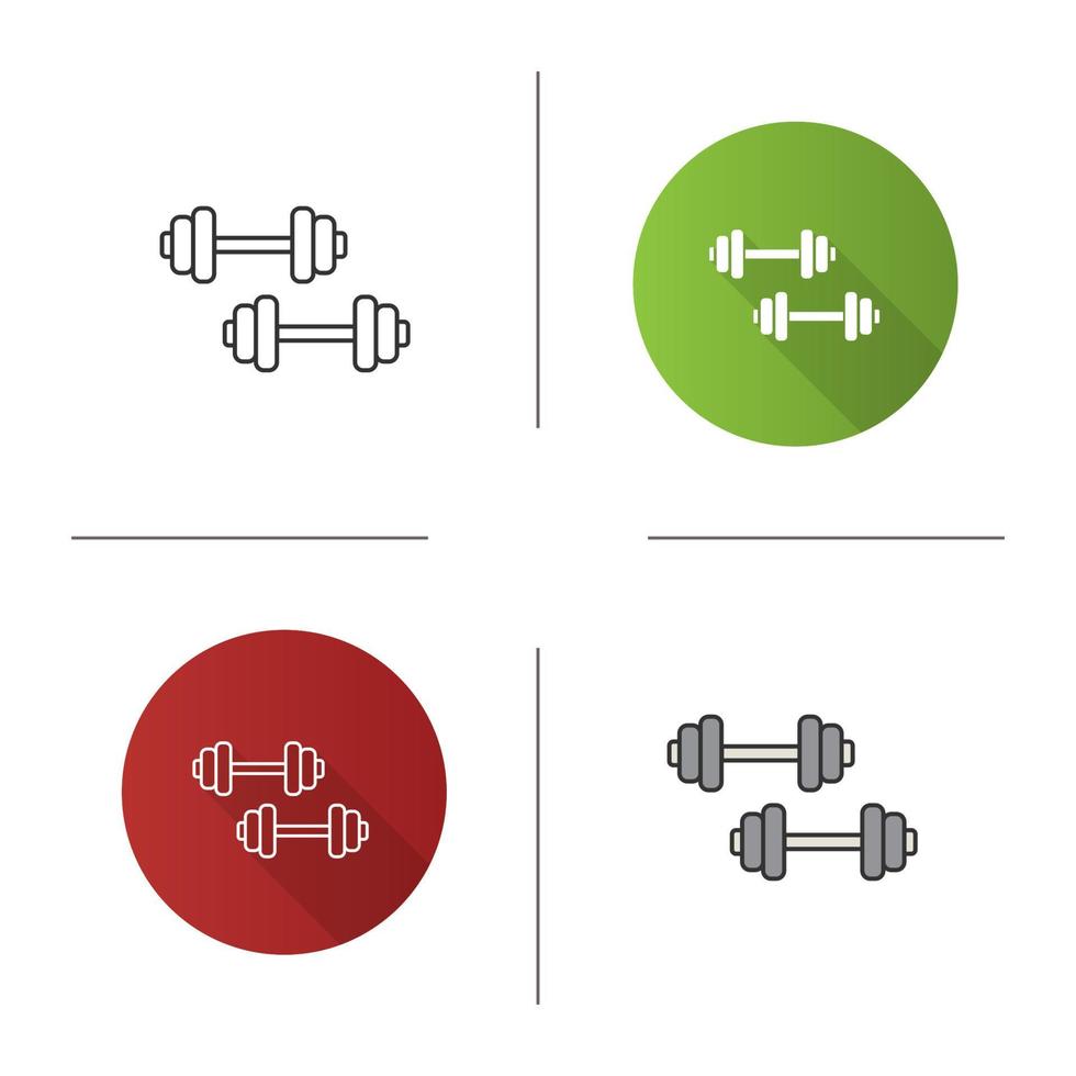 Dumbbells icon. Flat design, linear and color styles. Barbells. Fitness equipment. Isolated vector illustrations