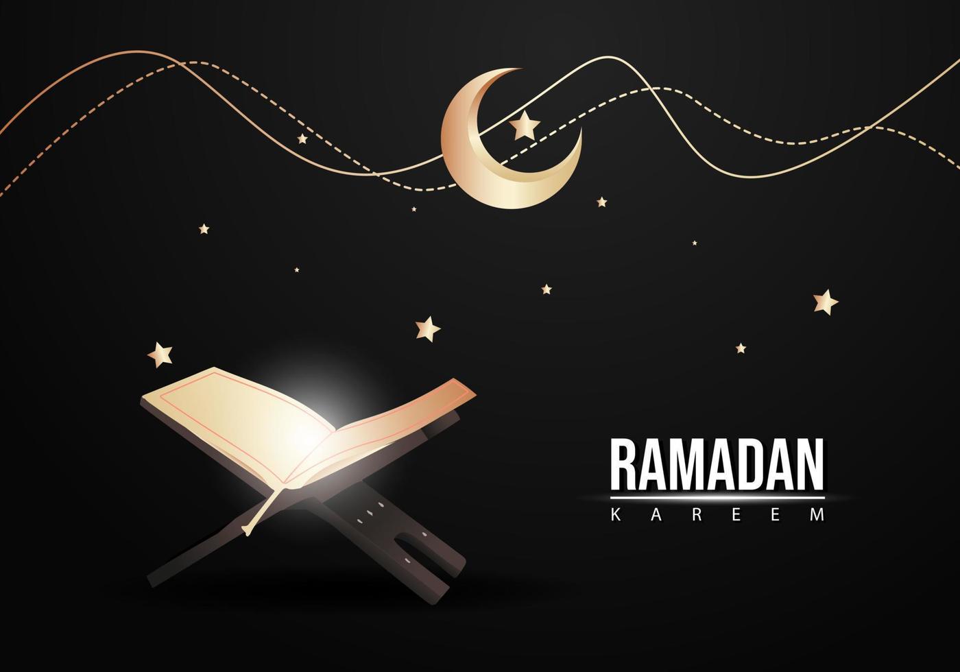 illustration of the table and the Koran. shines at night. the month of ramadan kareem. gold background. vector