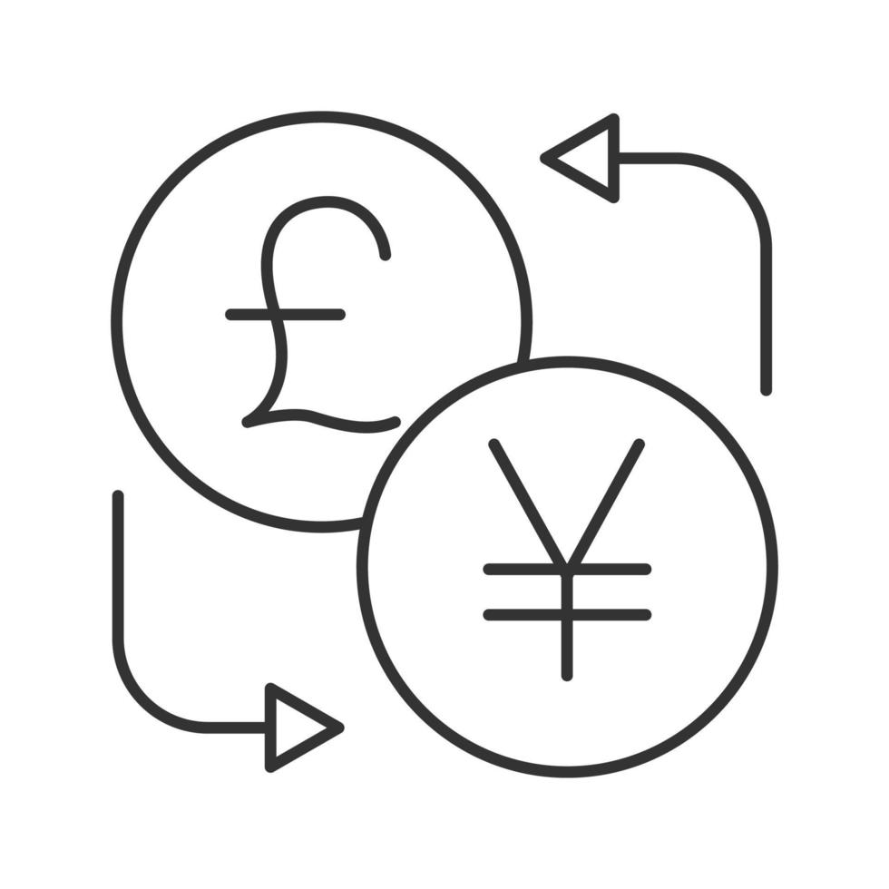 British pound and yen currency exchange linear icon. Thin line illustration. Refund. Contour symbol. Vector isolated outline drawing