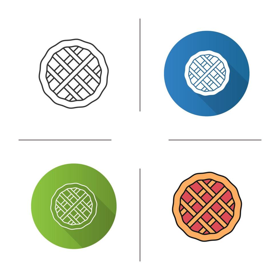 Pie icon. Flat design, linear and color styles. Isolated vector illustrations