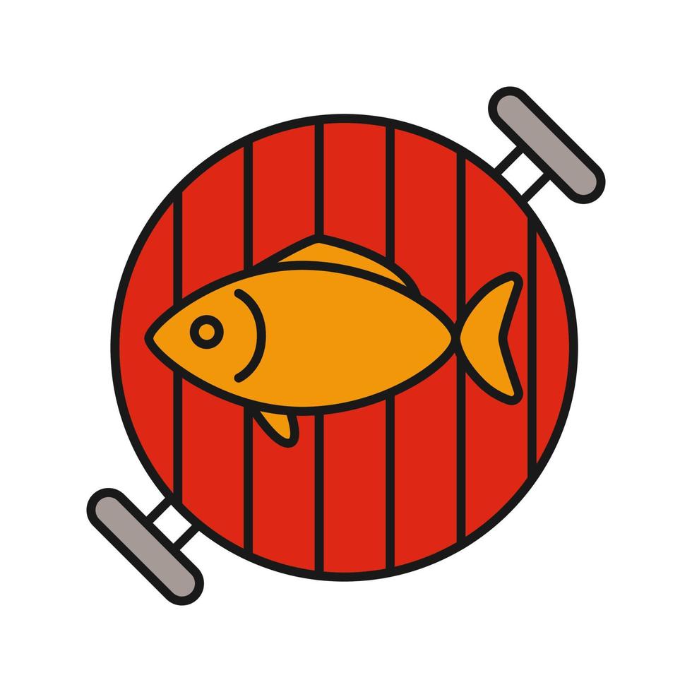 Fish on barbecue grill color icon. Isolated vector illustration