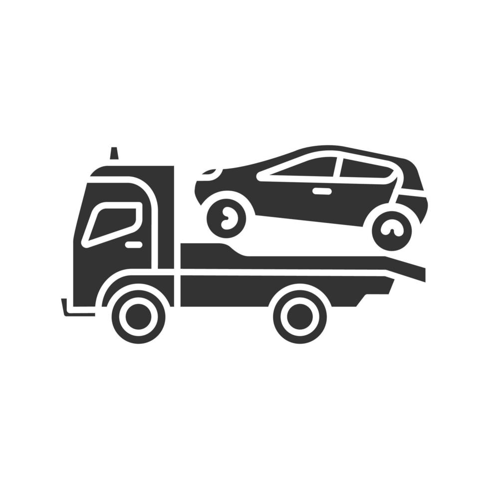 Tow truck glyph icon. Evacuator. Car wrecker. Silhouette symbol. Negative space. Vector isolated illustration
