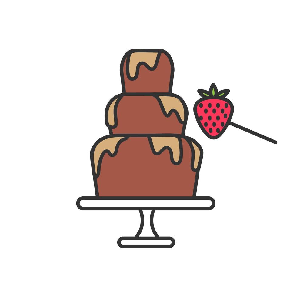 Chocolate fountain and strawberry color icon. Fondue. Isolated vector illustration