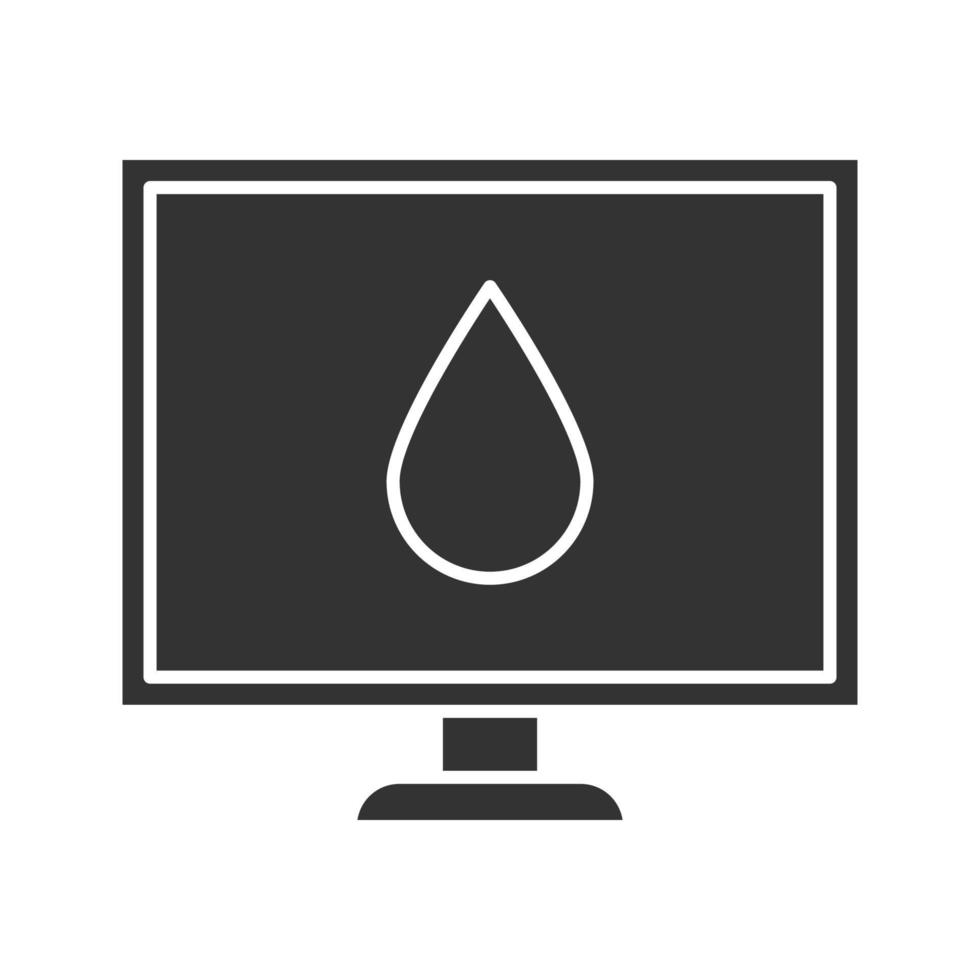 Computer display calibration glyph icon. Control of color printing quality. Silhouette symbol. Negative space. Vector isolated illustration
