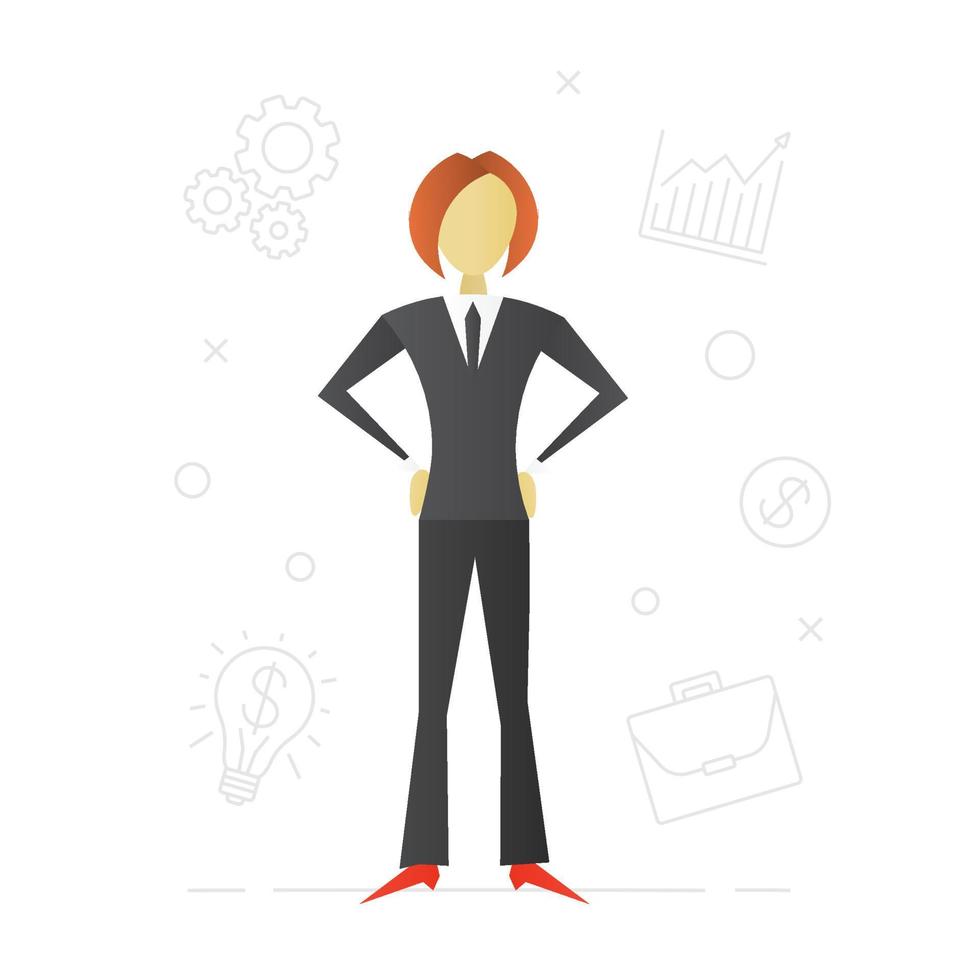 Businesswoman flat character design. Business analyst. Politician, office worker, clerk, marketer. Vector isolated illustration