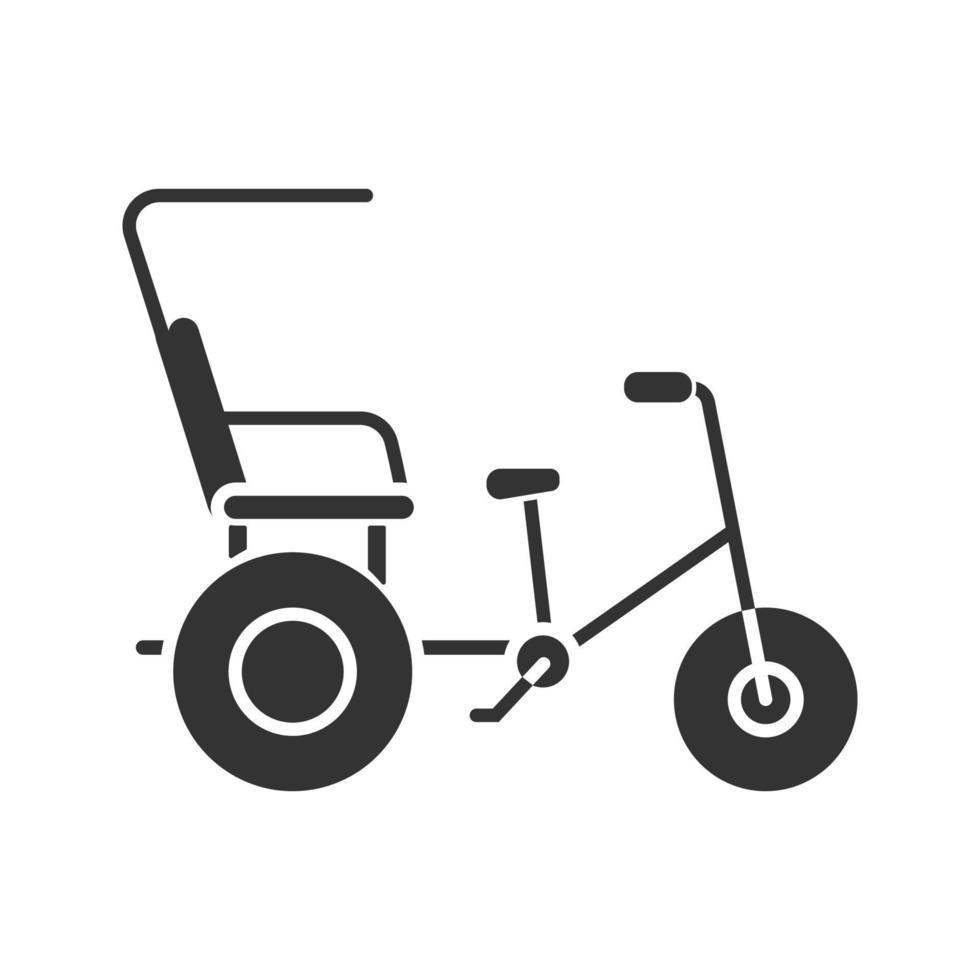 Cycle rickshaw glyph icon. Velotaxi, pedicab. Silhouette symbol. Negative space. Vector isolated illustration