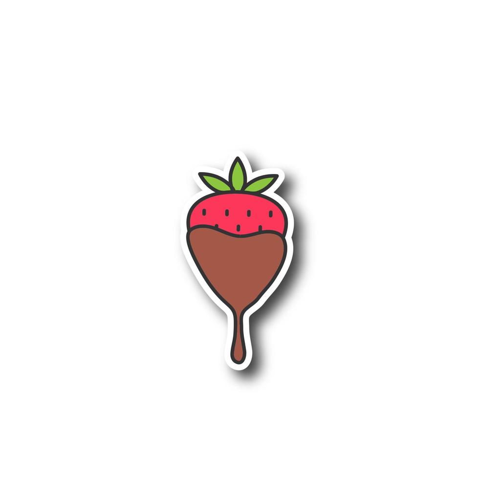 Chocolate covered strawberry patch. Color sticker. Vector isolated illustration