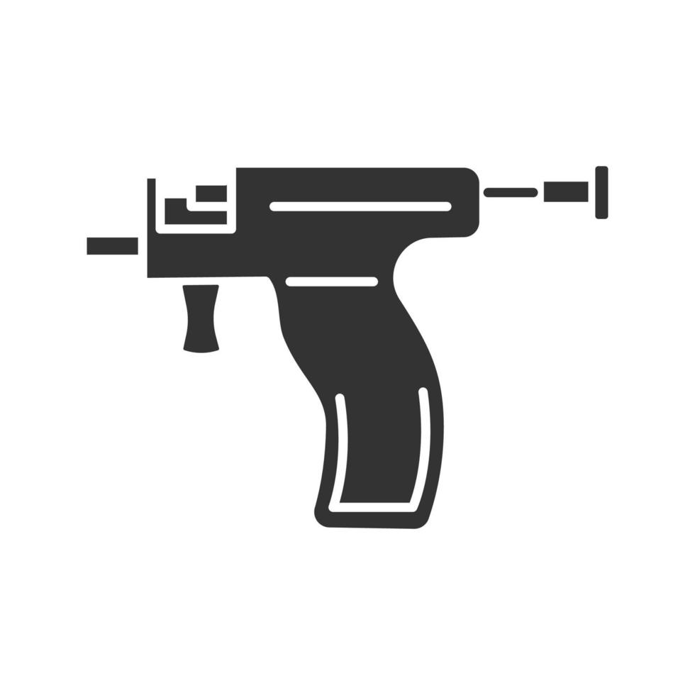 Piercing gun glyph icon. Ear piercing instrument. Silhouette symbol. Negative space. Vector isolated illustration