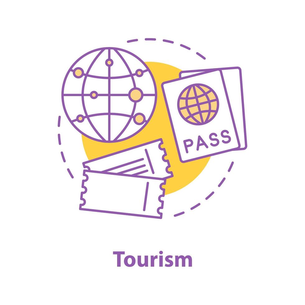 Tourism concept icon. Travel planning idea thin line illustration. International passport, tickets, flight destination. Vector isolated outline drawing