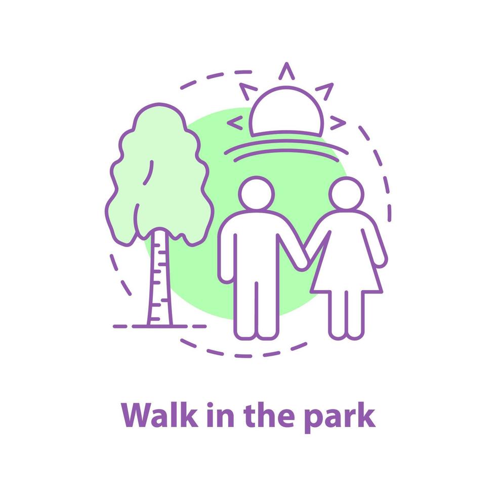 Walking in the park concept icon. First date idea thin line illustration. Romantic walk. Couple in love. Vector isolated outline drawing