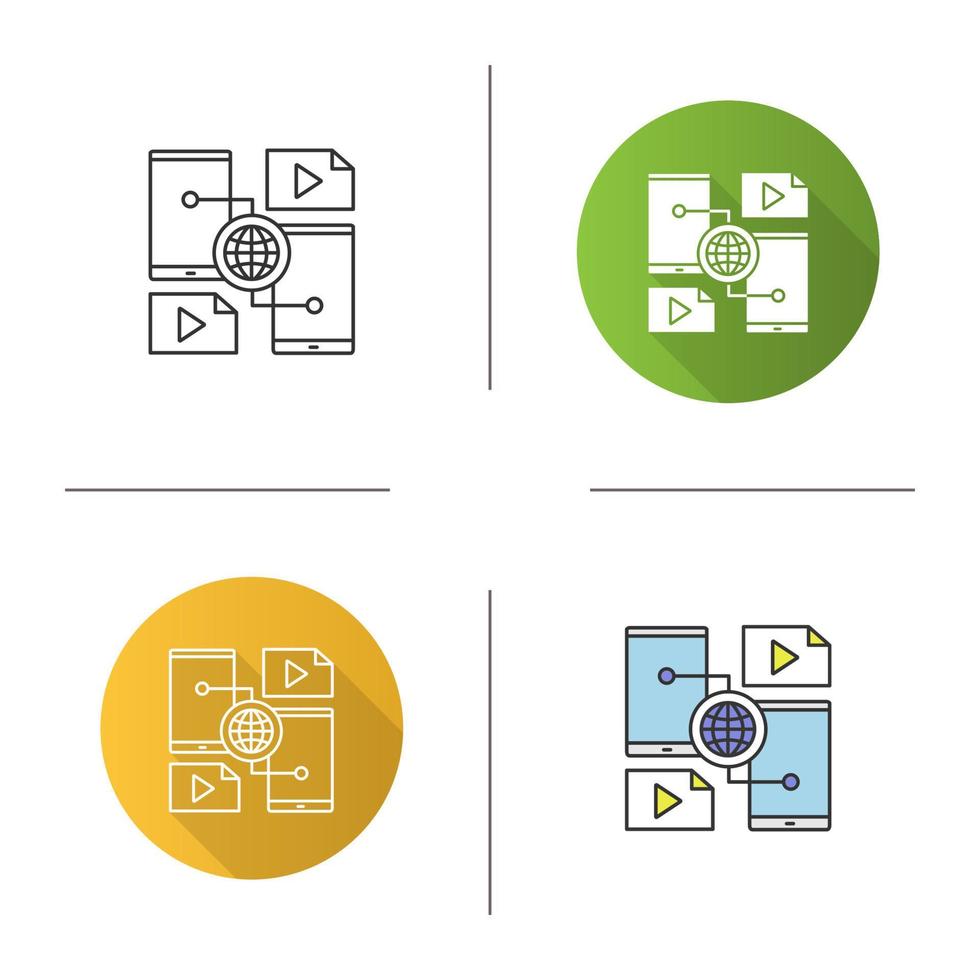 Content sharing icon. Internet smartphone data transfer. Flat design, linear and color styles. Isolated vector illustrations