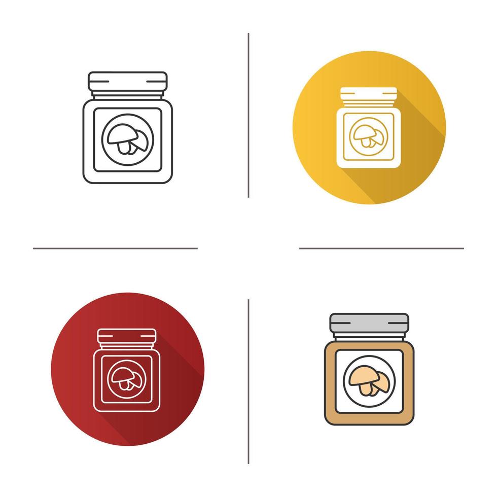 Canned mushrooms icon. Flat design, linear and color styles. Isolated vector illustrations