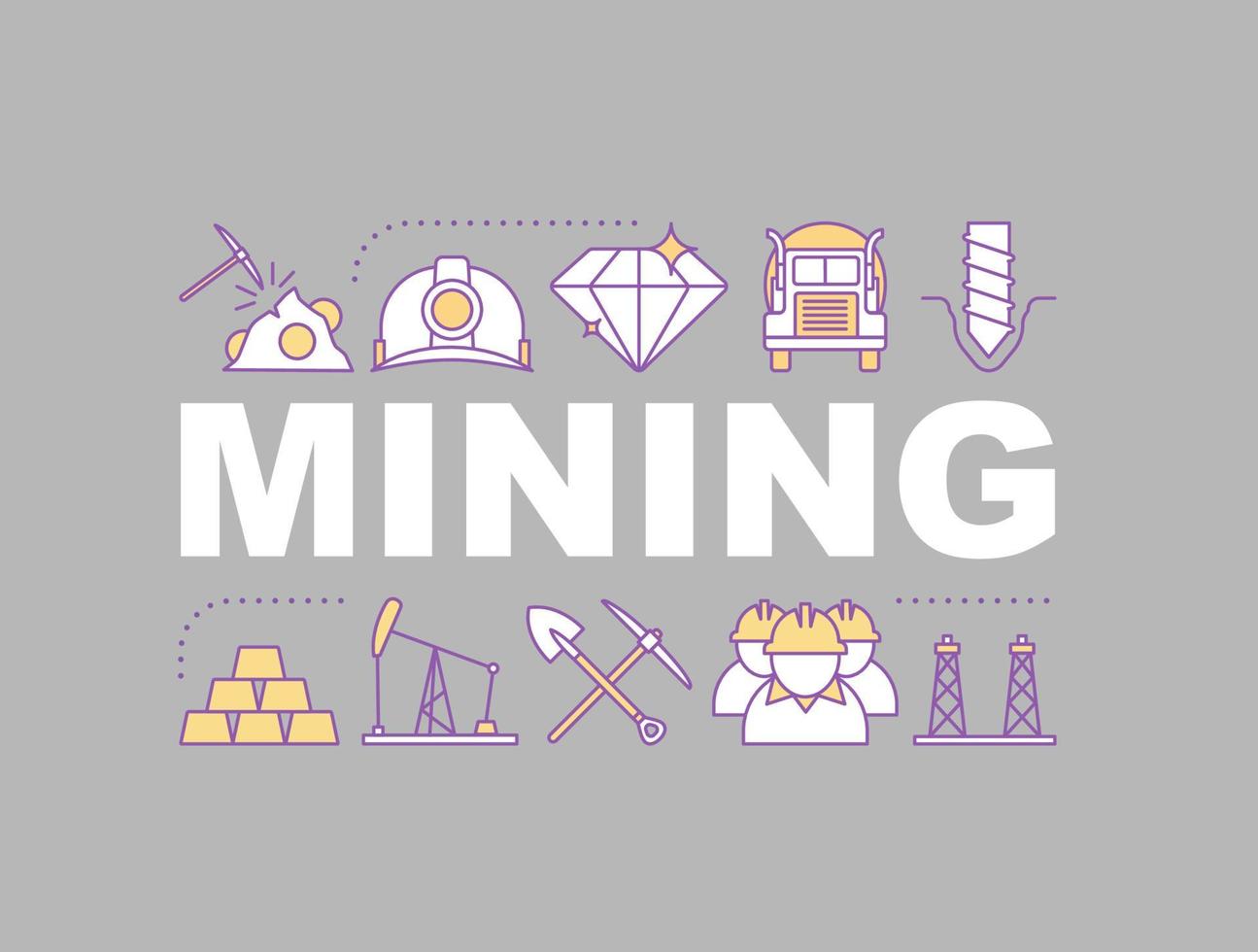 Coal mining industry word concepts banner. Miners, equipment, transport, buildings. Isolated lettering typography idea with linear icons. Vector outline illustration