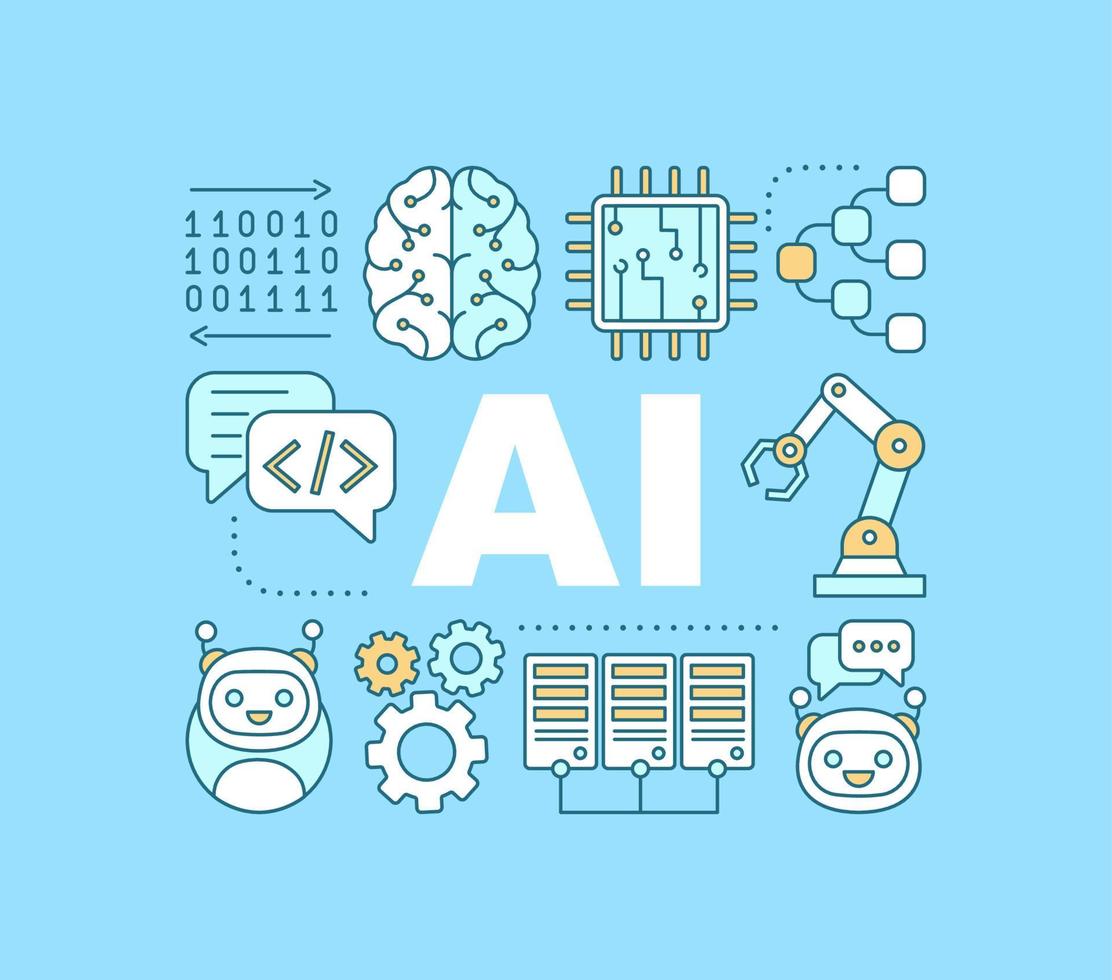 banner de conceptos de palabra ai. inteligencia artificial. es tecnología. idea de tipografía de letras aisladas con iconos lineales. chatbot. ilustración de contorno vectorial vector