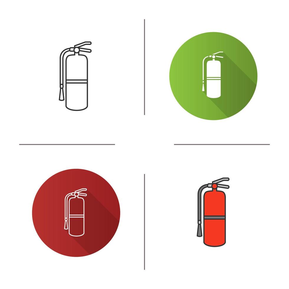 Fire extinguisher icon. Flat design, linear and color styles. Firefighting equipment. Isolated vector illustrations