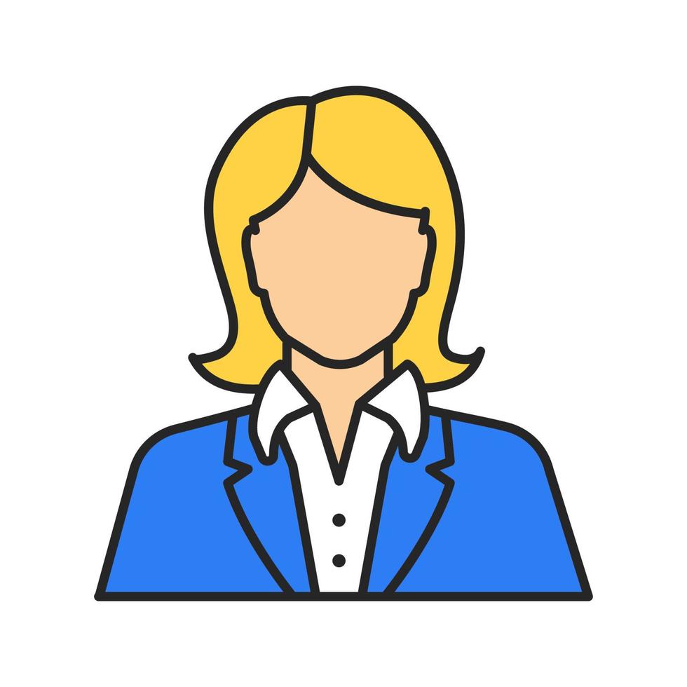 icono de color de trabajador de oficina. empresaria, administradora, gerente, secretaria, recepcionista. ilustración vectorial aislada vector