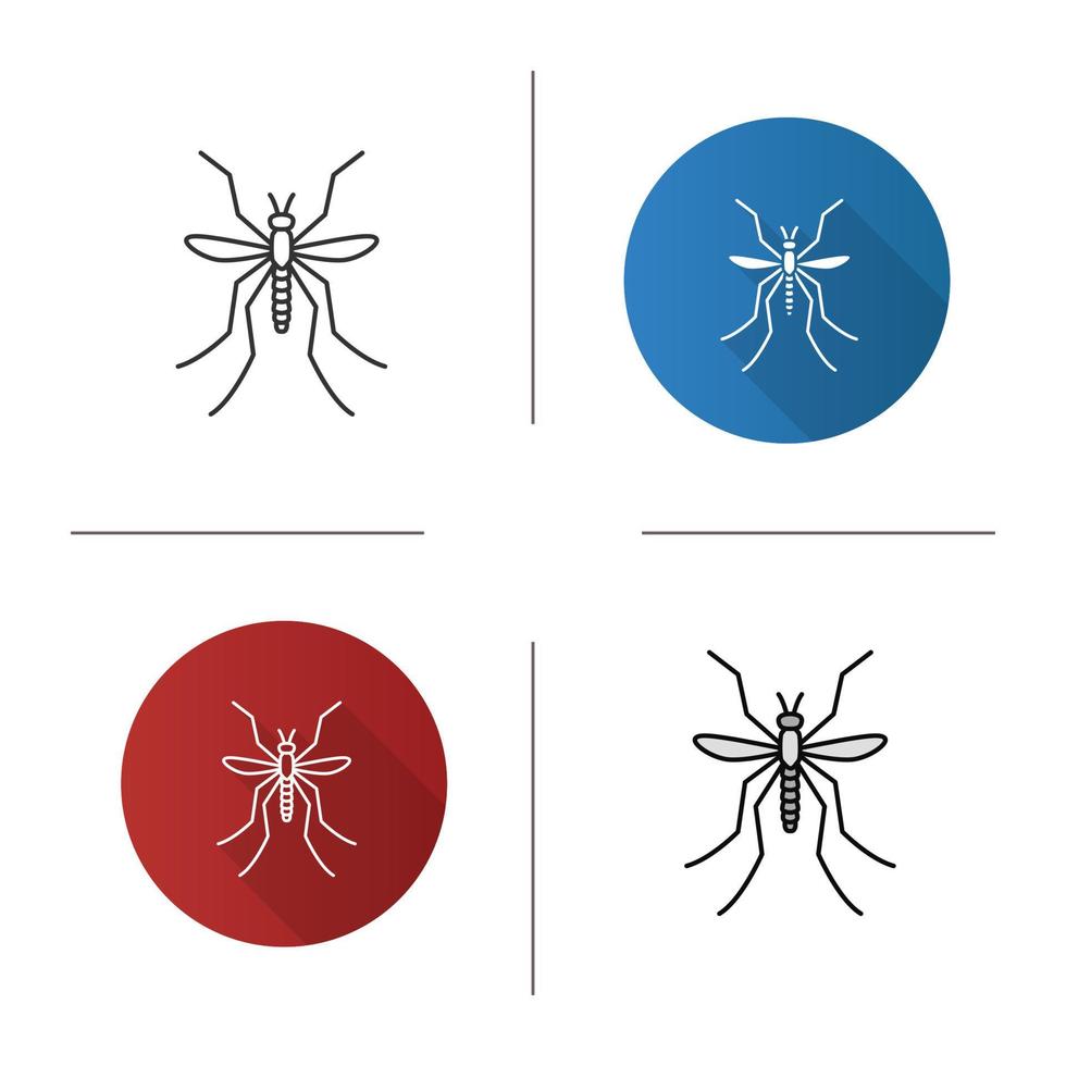 Mosquito icon. Flat design, linear and color styles. Insect. Midge, gnat. Isolated vector illustrations