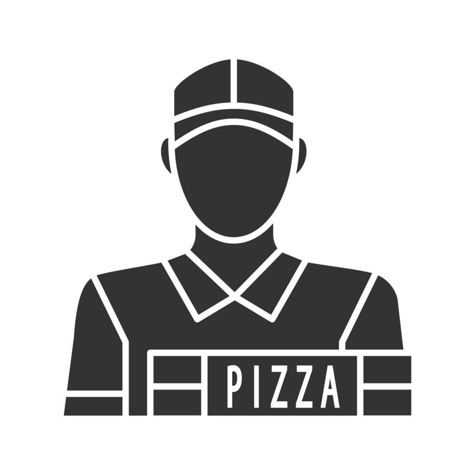 Pizza deliveryman glyph icon. Delivery service. Silhouette symbol. Negative space. Vector isolated illustration