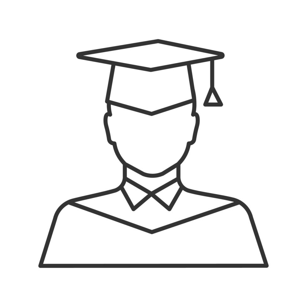 Graduate student linear icon. Person in academic dress. Thin line illustration. Contour symbol. Vector isolated outline drawing