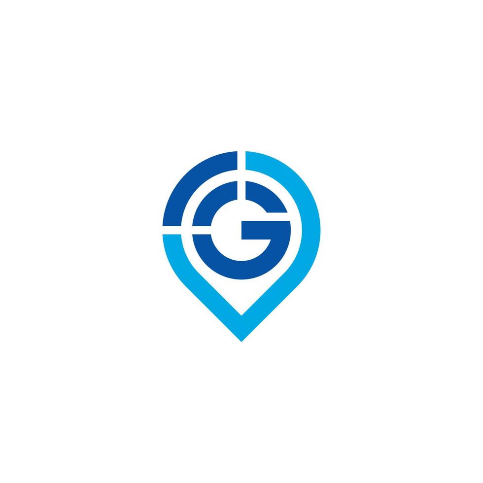 Letra g, diseño de logotipo de marca de señal y ubicación. vector