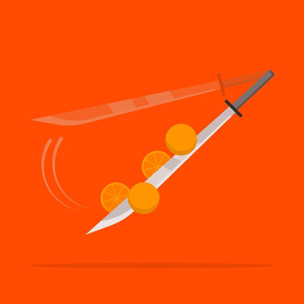 Sword slicing oranges illustration vector