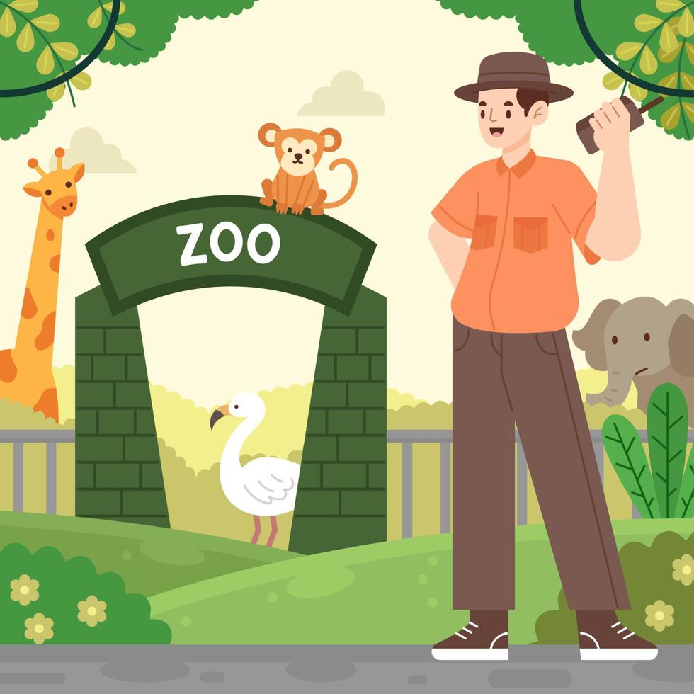 cuidador del zoológico con animales, arte conceptual vector