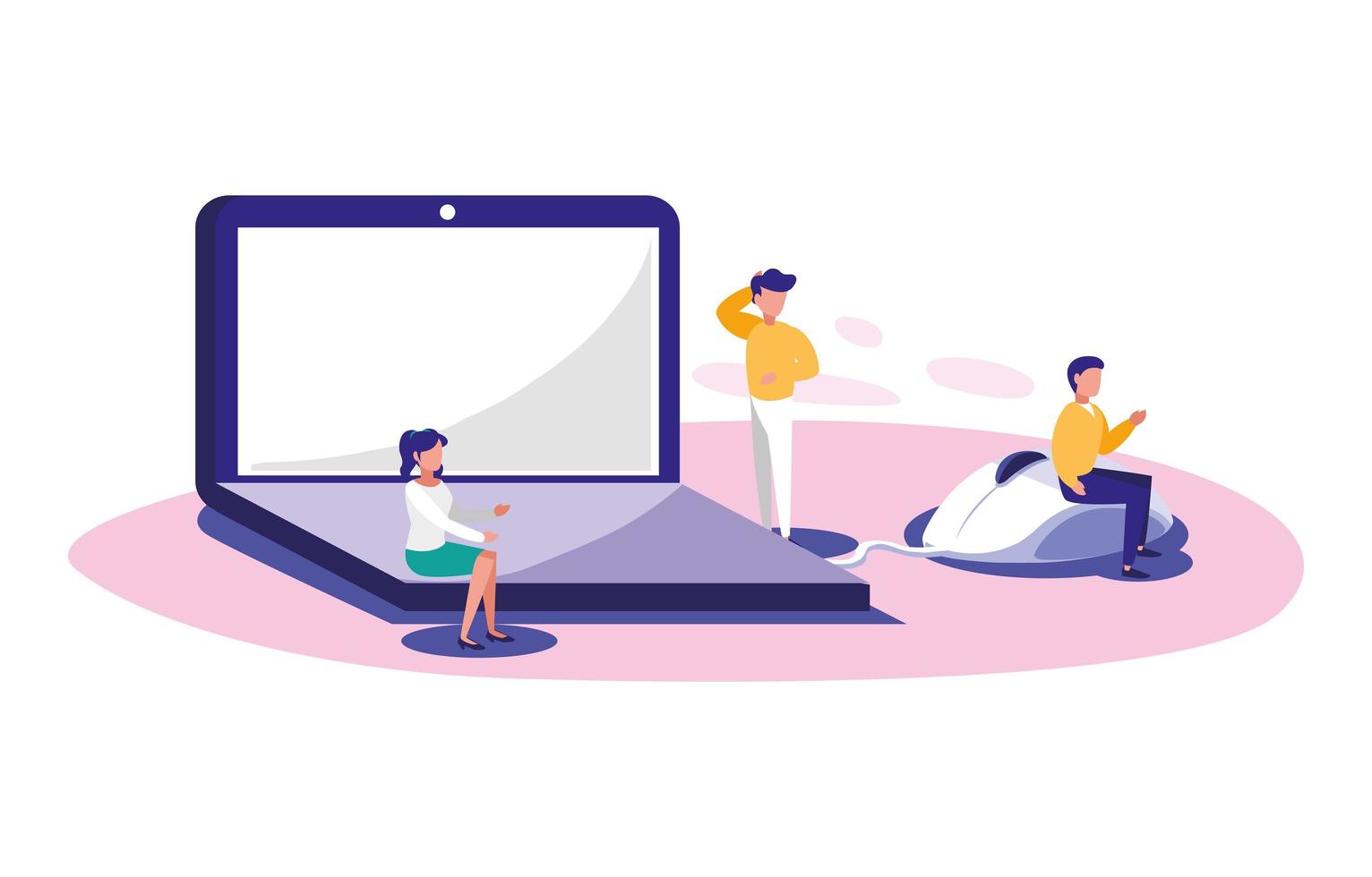 People with laptop and mouse vector design