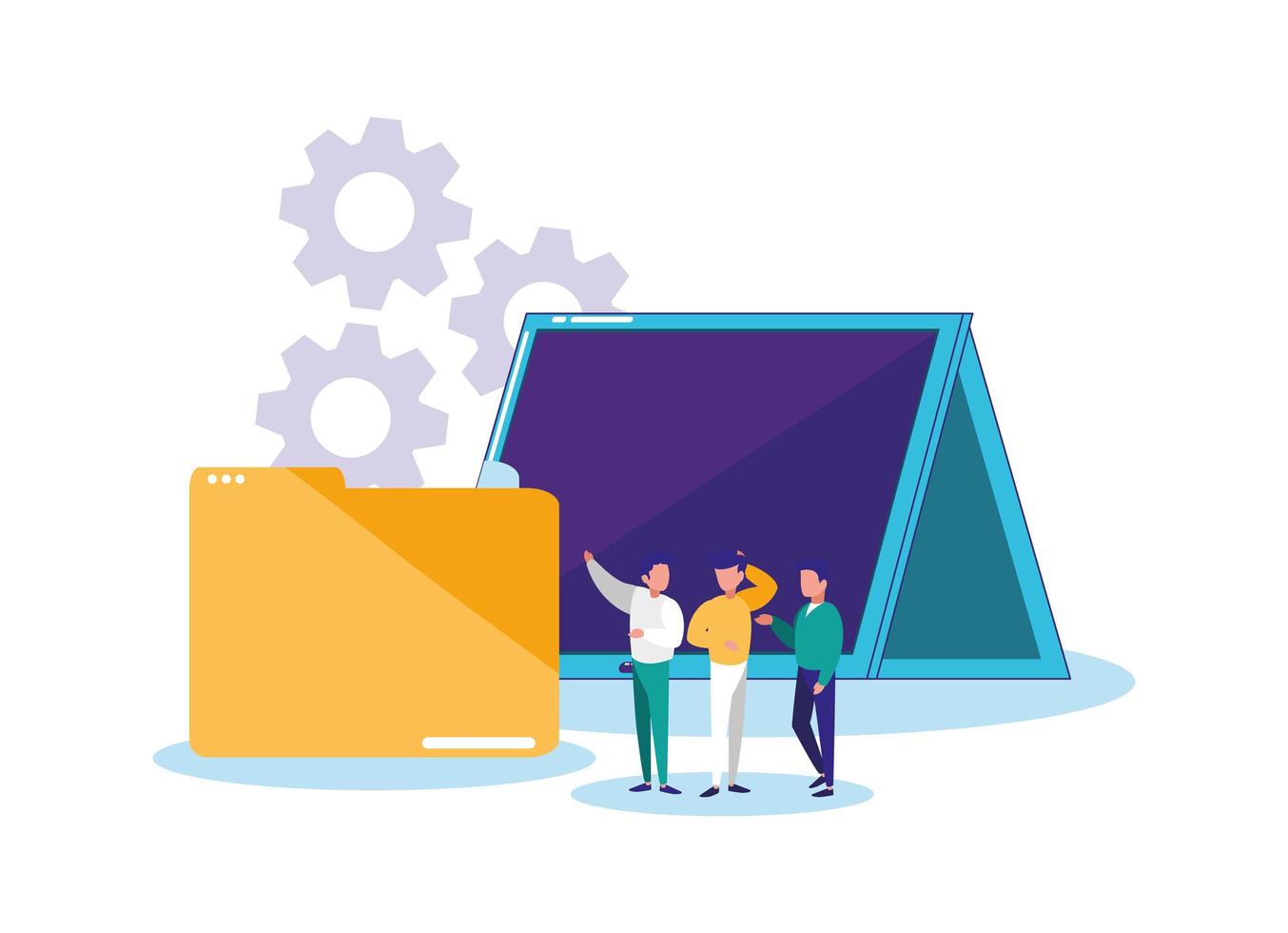 Digital laptop file men and gears vector design